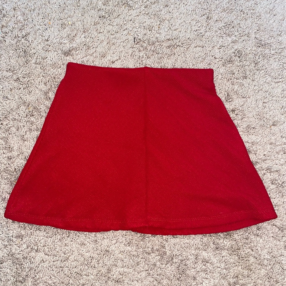 Bull Denim Poppy Red Fabric Mini Skirt With Black Elastic Band